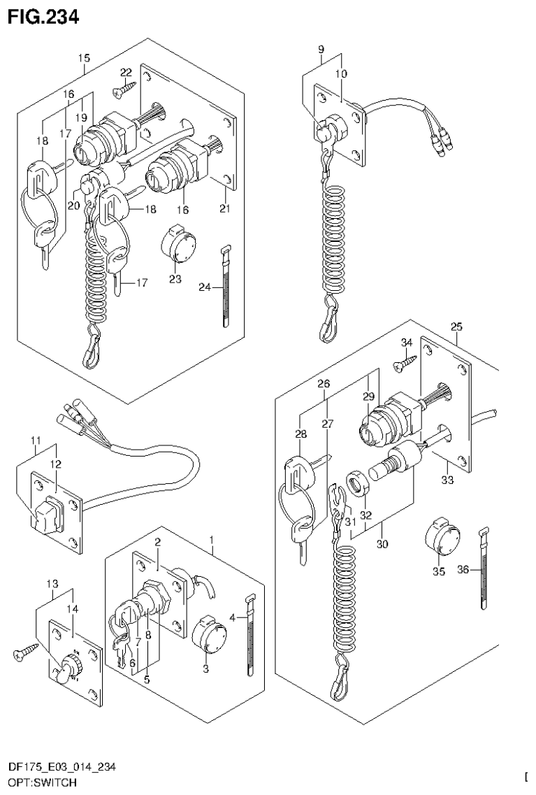 Suzuki DF175ZG OPT:SWITCH parts diagram